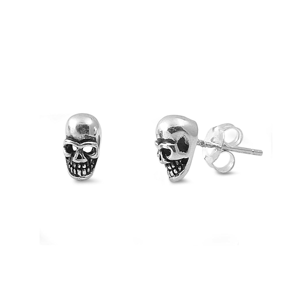 Silver Stud Earrings - Skull Head