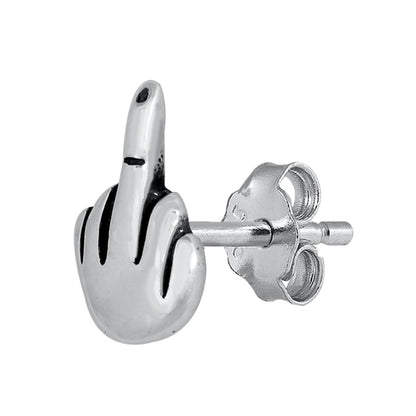 Silver Stud Earrings - Middle Finger