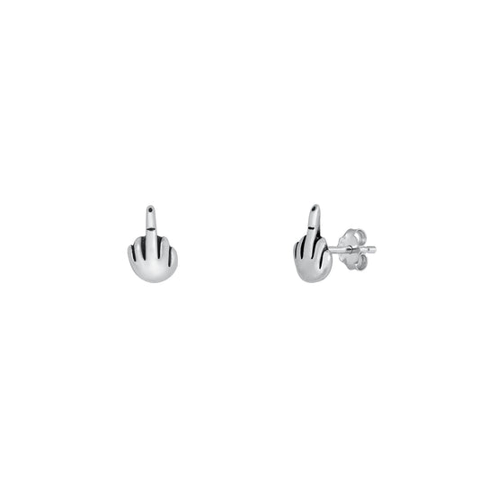 Silver Stud Earrings - Middle Finger