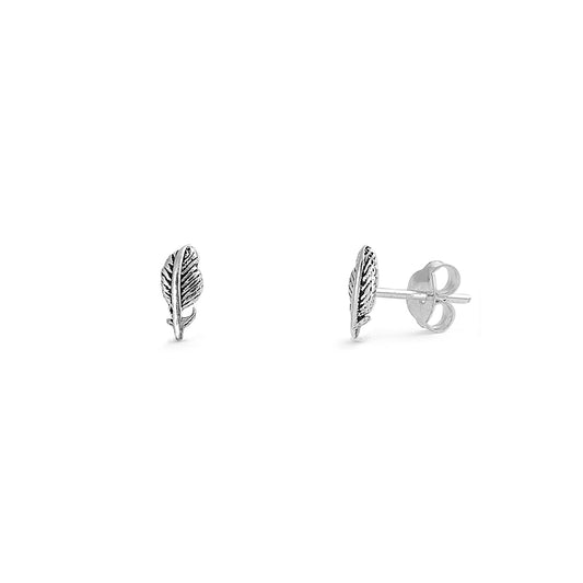 Silver Stud Earrings - Feather