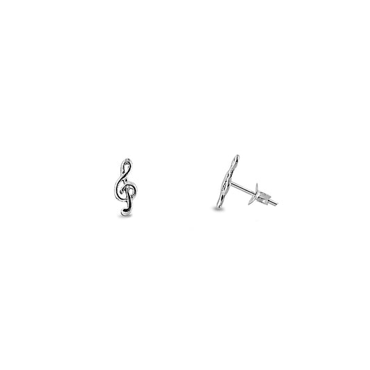 Silver Stud Earrings - Music Note