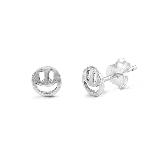 Silver Stud Earrings - Smiling Face