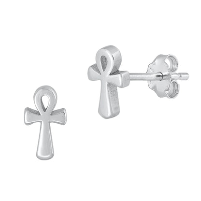 Silver Stud Earrings - Ankh