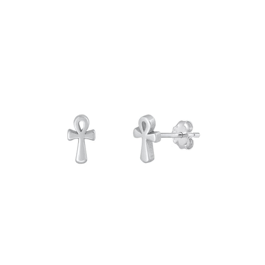 Silver Stud Earrings - Ankh