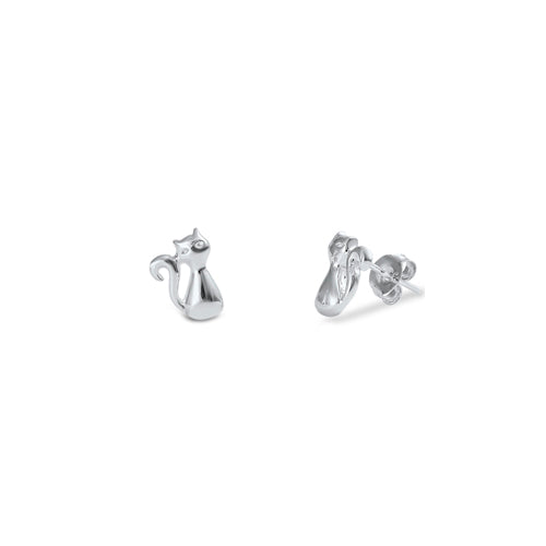 Silver Stud Earrings - Cat