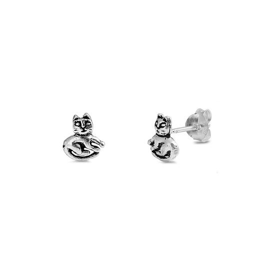 Silver Stud Earrings - Cat