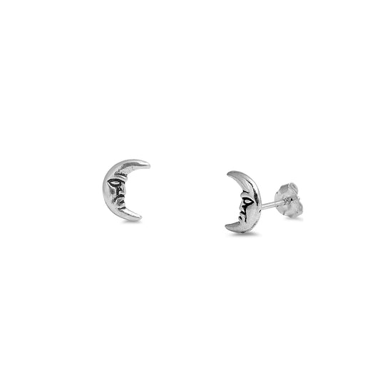 Silver Stud Earrings - Moon
