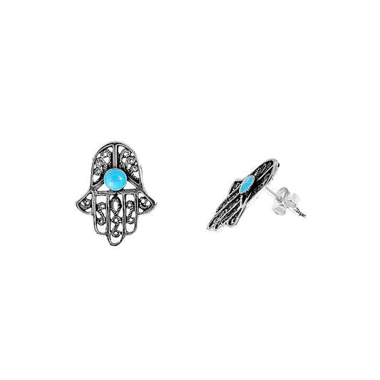 Silver Stud Earrings - Hamsa