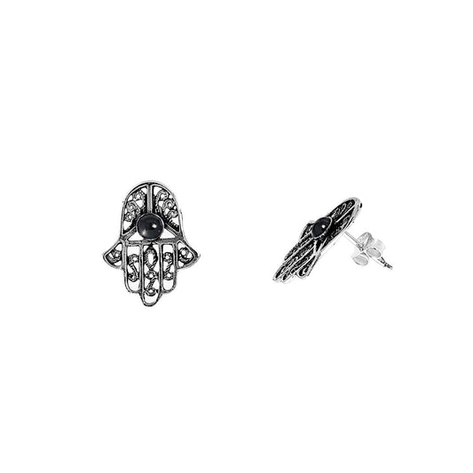 Silver Stud Earrings - Hamsa