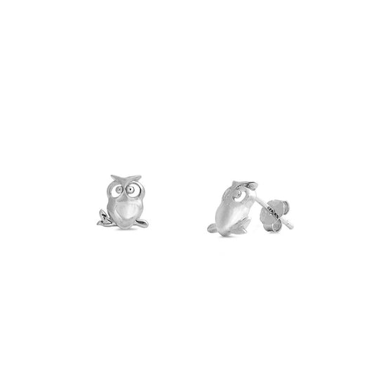 Silver Stud Earrings - Owl