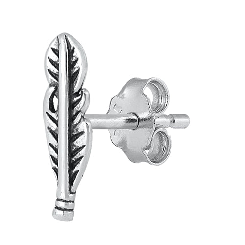 Silver Stud Earrings - Feather