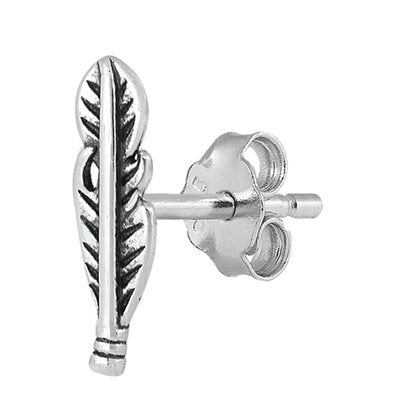 Silver Stud Earrings - Feather