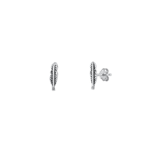 Silver Stud Earrings - Feather