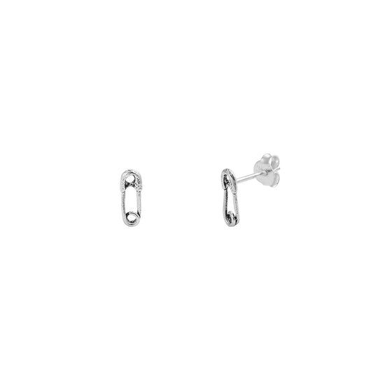 Silver Stud Earrings - Safety Pin