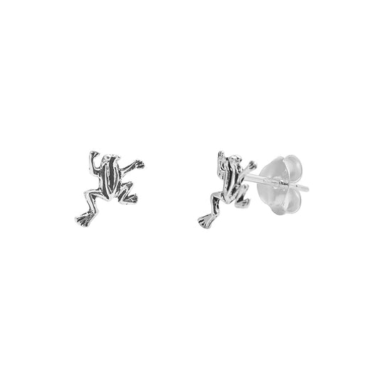 Silver Stud Earrings - Frog