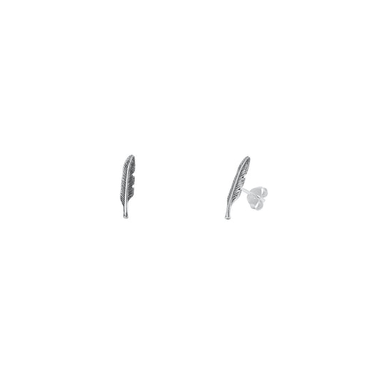 Silver Stud Earrings - Feather