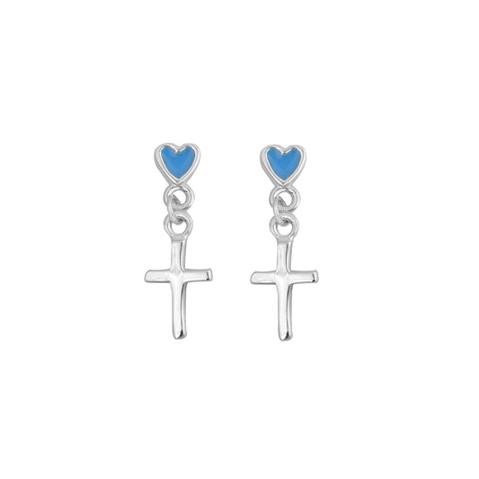 Silver Stud Earrings - Heart and Cross
