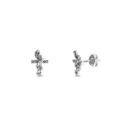 Silver Stud Earrings - Snake Cross