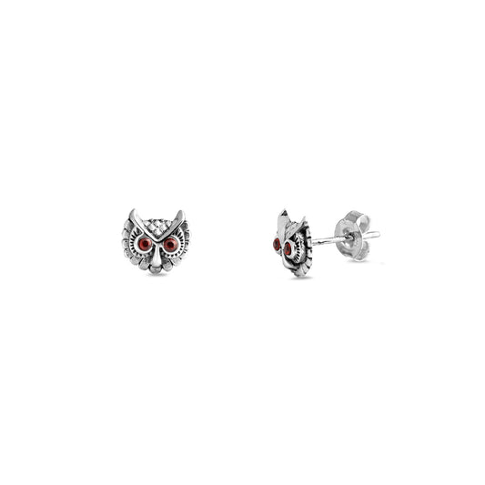 Silver Stud Earrings - Owl Head