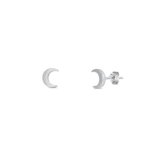 Silver Stud Earrings - Crescent Moon