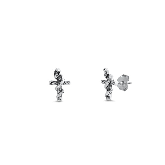 Silver Stud Earrings - Cross