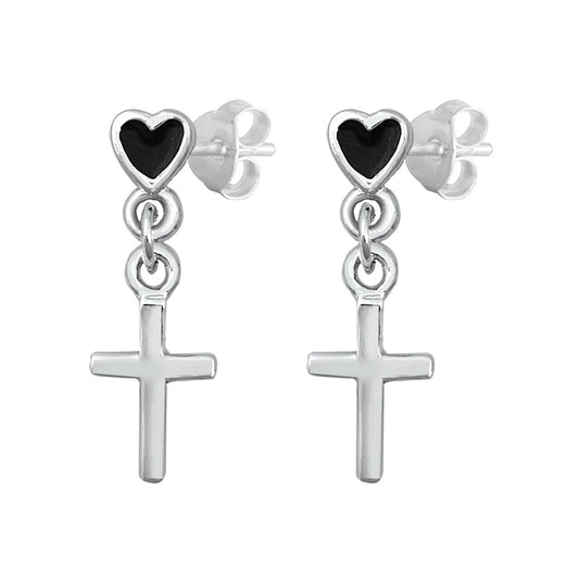 Silver CZ Earrings - Cross & Heart