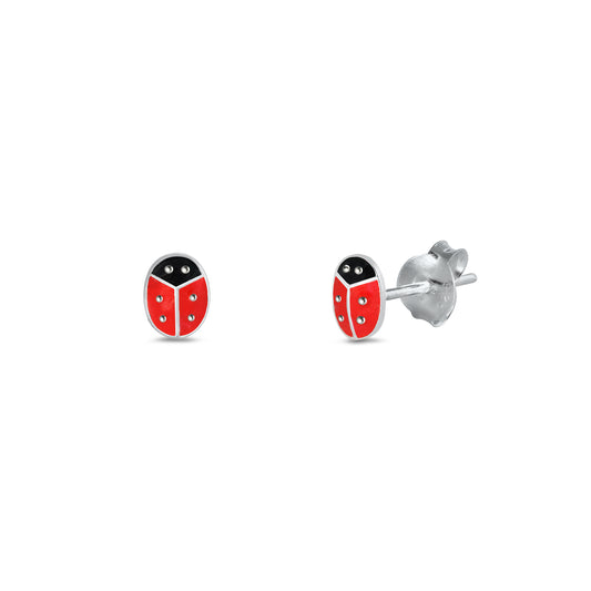 Silver Stud Earrings - Ladybug