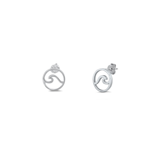 Silver Stud Earrings - Wave