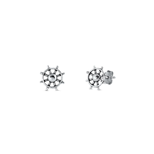 Silver Stud Earrings - Ship Helm