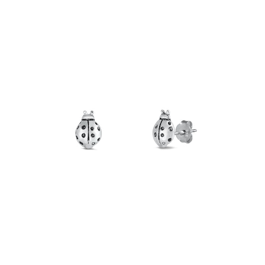 Silver Stud Earrings - Ladybug