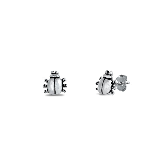 Silver Stud Earrings - Beetle