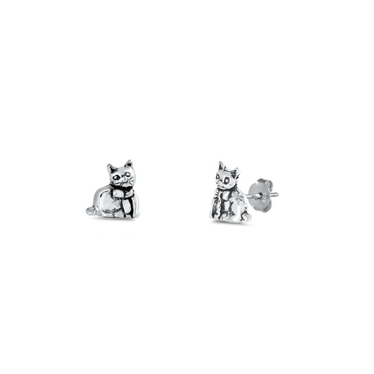 Silver Stud Earrings - Cat