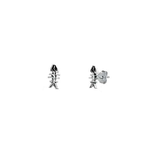 Silver Stud Earrings - Fish Skeleton
