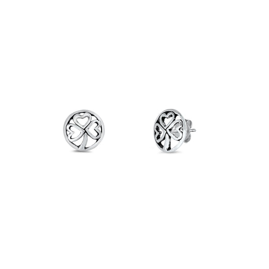 Silver Stud Earrings - Clover