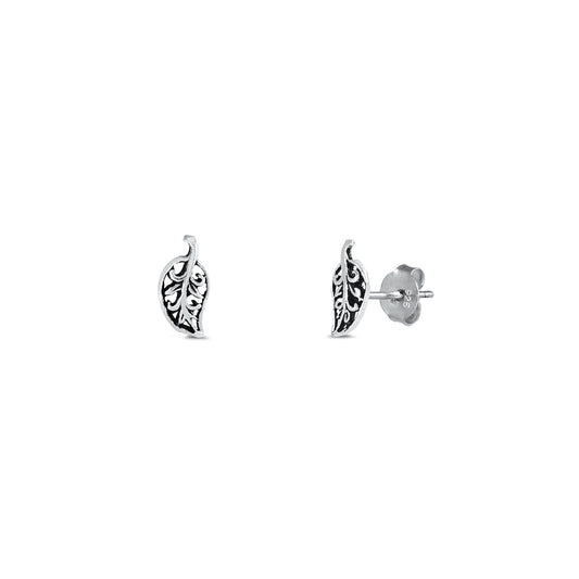 Silver Stud Earrings - Leaf