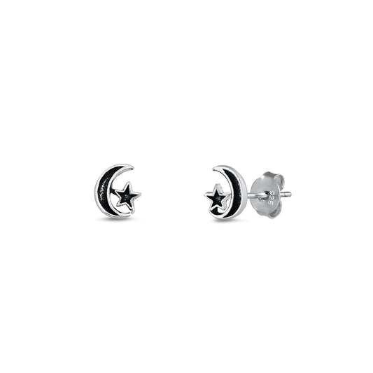 Silver Earrings - Moon and Star