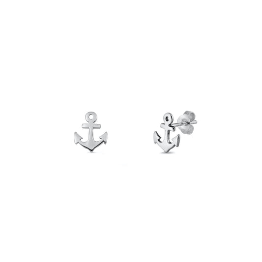 Silver Stud Earrings - Anchor
