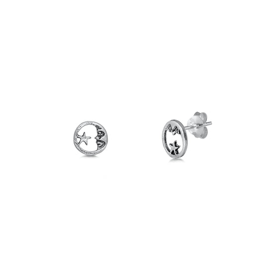 Silver Earrings - Moon & Star