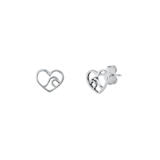 Silver Earrings - Heart & Wave