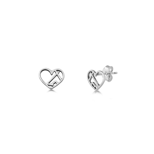 Silver Stud Earrings - Heart & Mountain