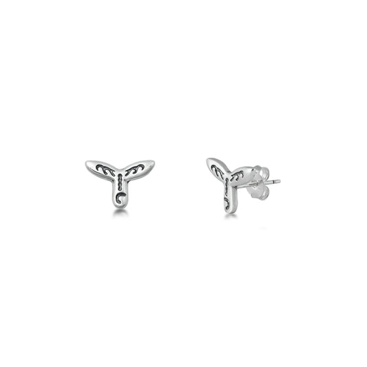Silver Stud Earrings - Whale Tail