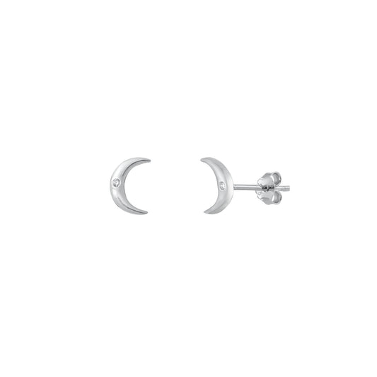 Silver Stud Earrings - Crescent Moon