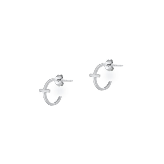 Silver Stud Earrings - Hoop Cross