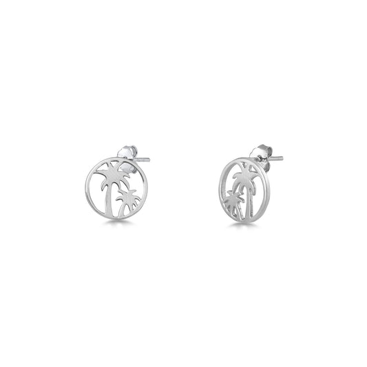 Silver Stud Earrings - Palm Trees