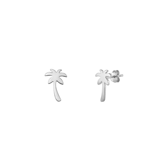 Silver Stud Earrings - Palm Tree