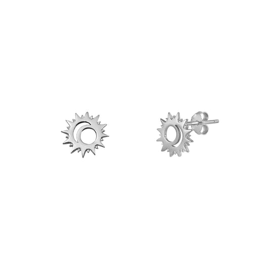 Silver Stud Earrings - Sun & Moon