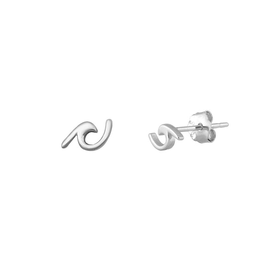 Silver Stud Earrings - Wave