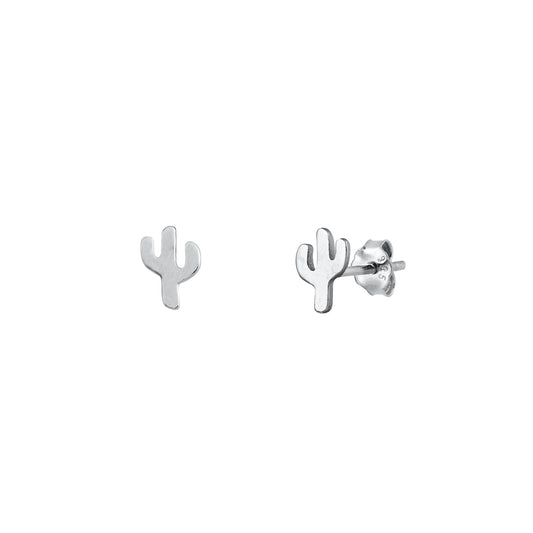 Silver Stud Earrings - Cactus