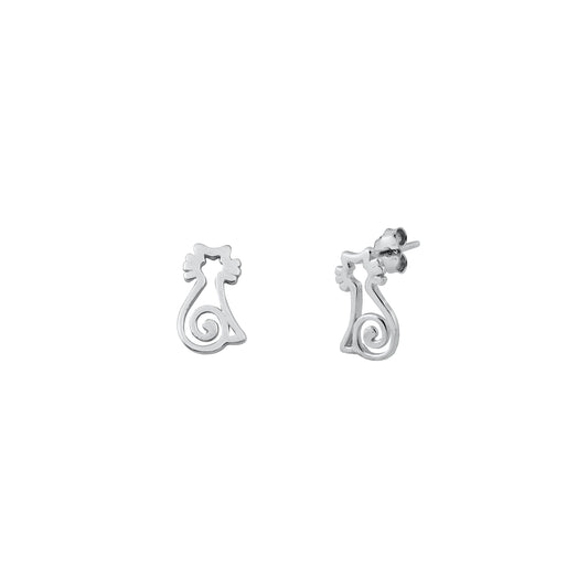 Silver Stud Earrings - Cat