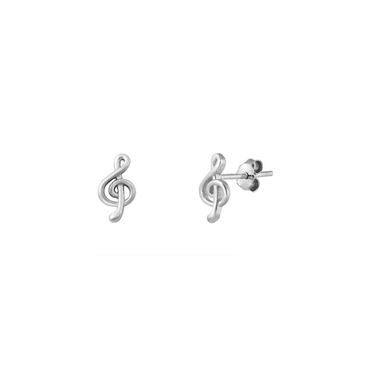 Silver Stud Earrings - Treble Clef